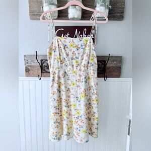 Old Navy White Floral Mini Slip Dress with Yellow Accents